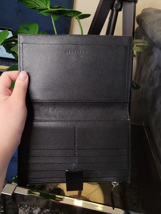 Everlane Black Pebbled Leather The Traveler Large Zippered Wallet Billfold - Picture 2 of 16